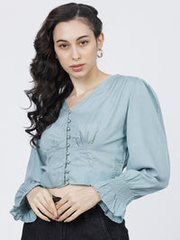 Tokyo Talkies Blue Regular Crop Top