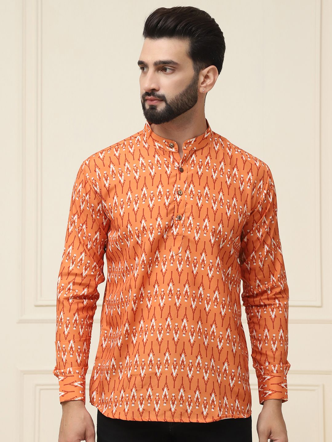 SOJANYA Lelaki Mustard Motif Etnik Kuning Bercetak Kurta