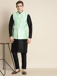 SOJANYA Men Solid Kurta with Churidar & Mirror Work Nehru Jacket