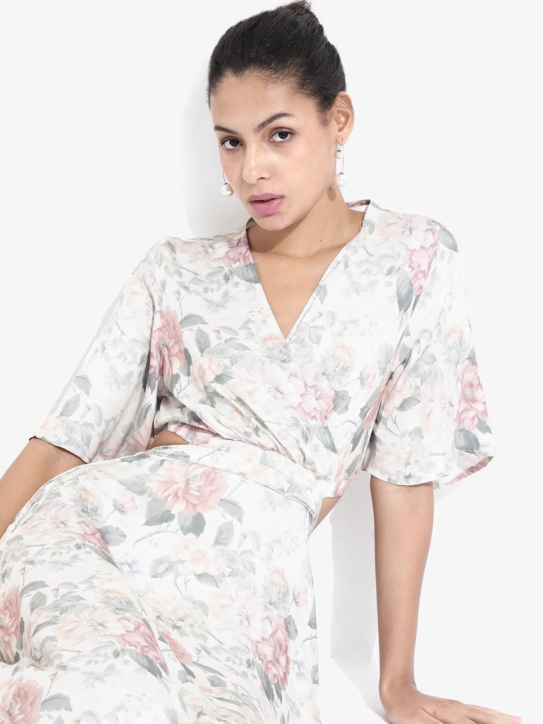 Rareism Cetak bunga cetak lengan baju maxi maxi