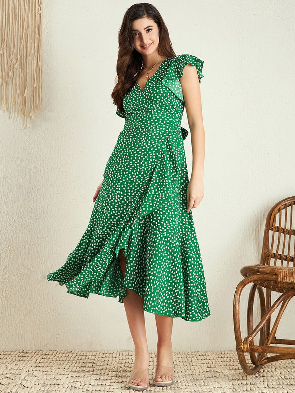 Berrylush Floral Printed Fit & Flare Wrap Midi Dress