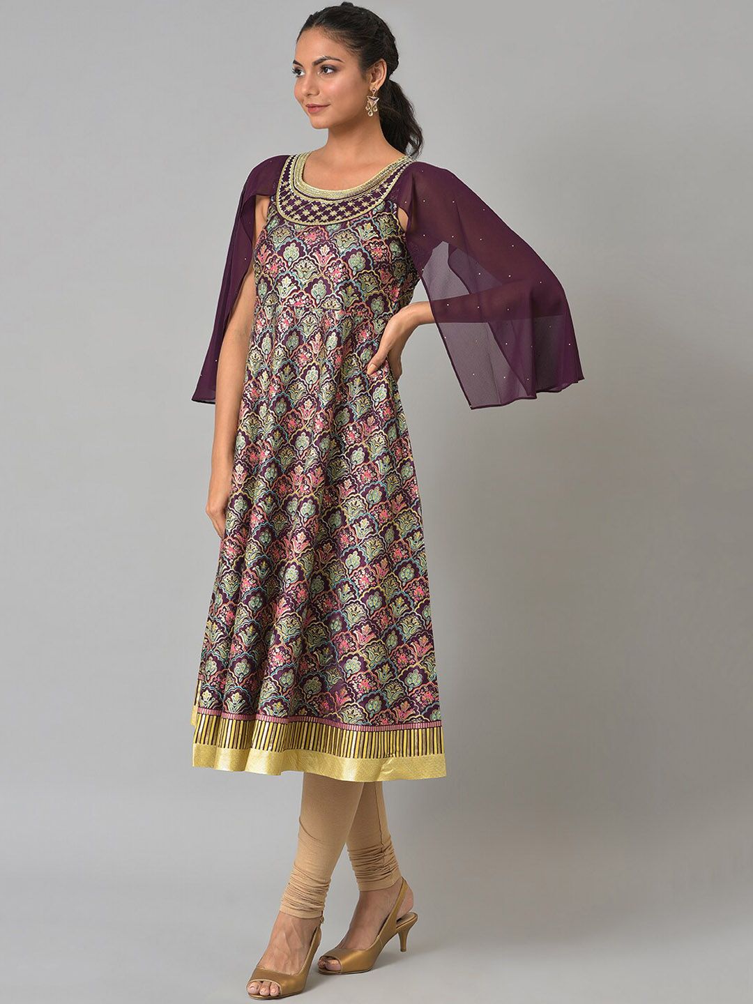 AURELIA Women Maroon Geometric Embroidered Anarkali Kurta