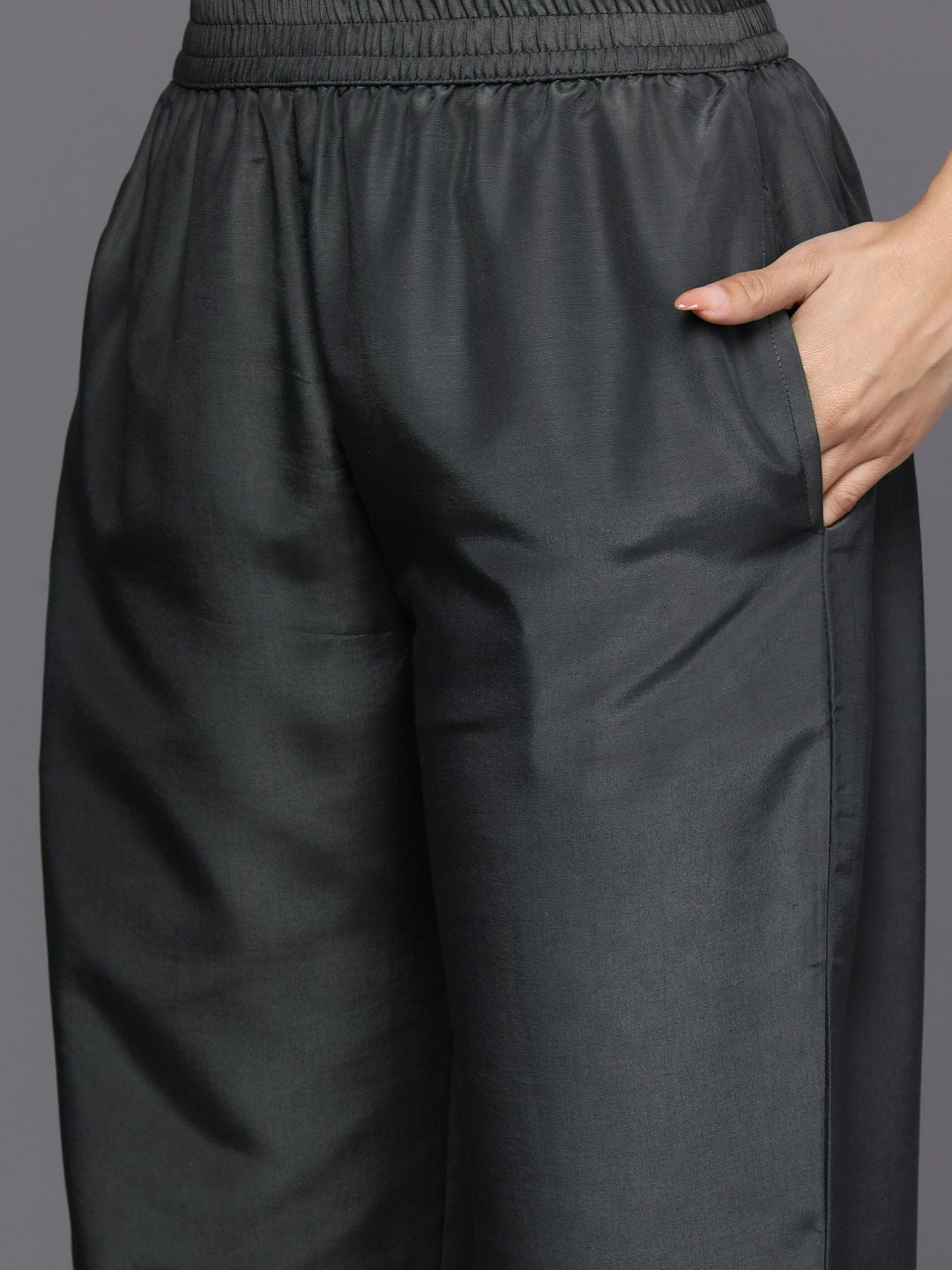Libas Women Charcoal Floral Kurta with Trousers & With Dupatta