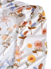 KLOTTHE Genoa White Floral Polycotton 300 TC Dilengkapi Cadar King Halus dengan 2 Sarung Bantal-98 x 87 inci
