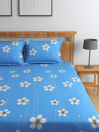 BOMBAY DYEING Blue Floral 144 TC Queen Bedsheet with 2 Pillow Covers