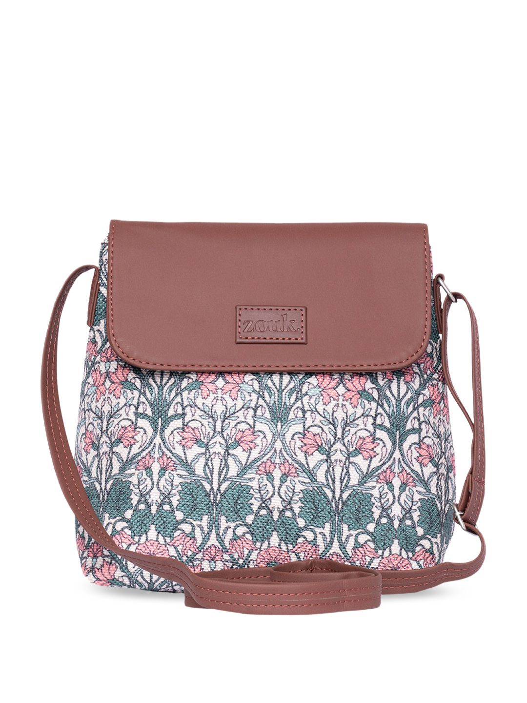 ZOUK Floral Printed Structured Vegan Leather Sling Bag