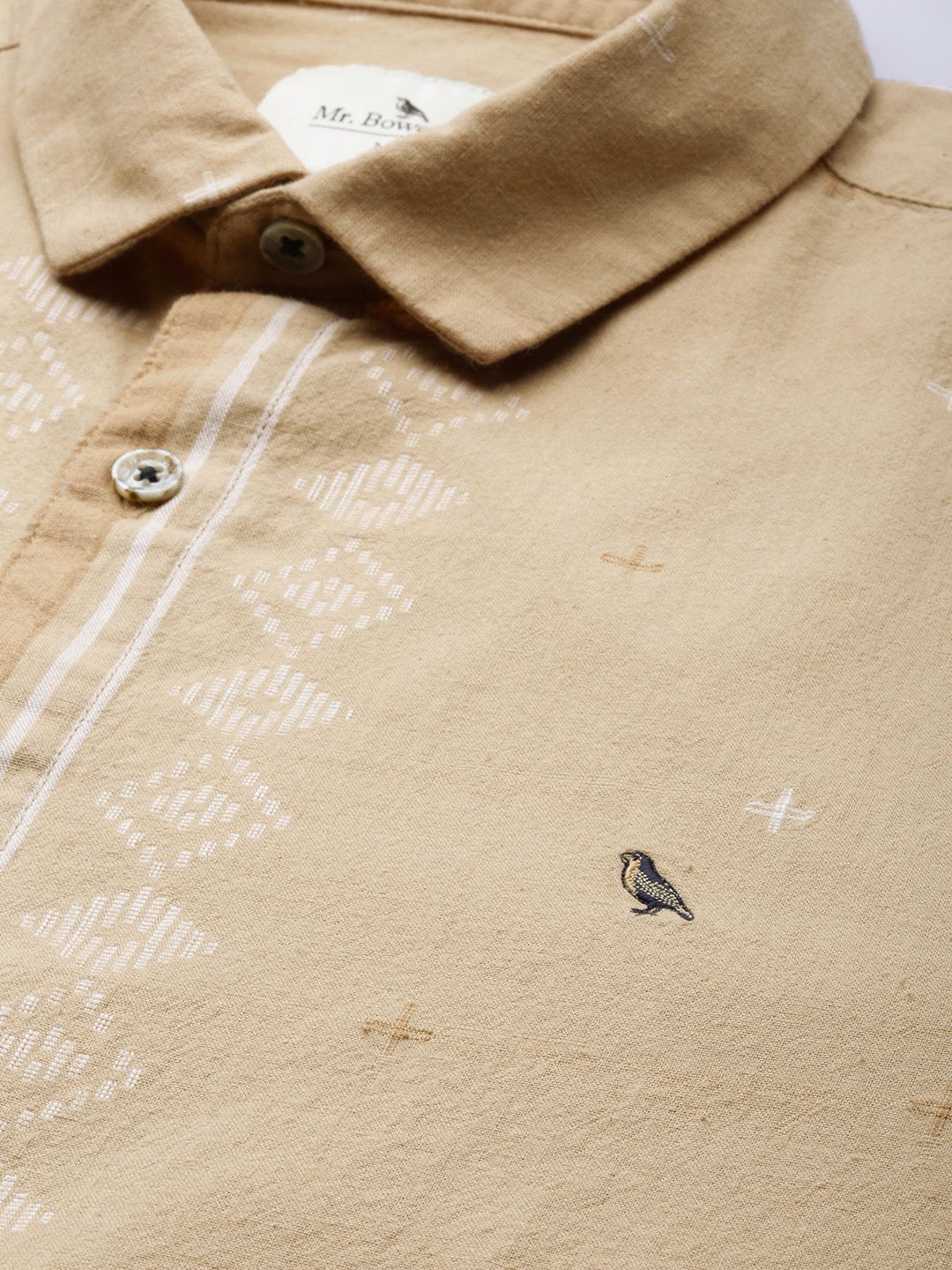 Mr Bowerbird Men Brown Printed Tailored Fit Selvedge Casual Shirt