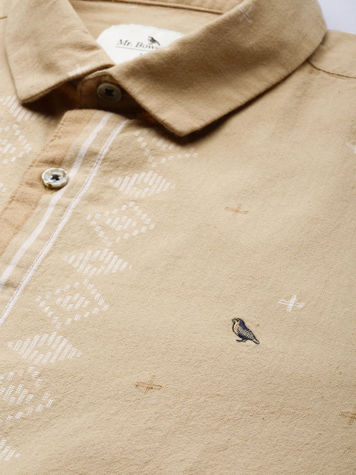 Mr Bowerbird Men Brown Printed Tailored Fit Selvedge Casual Shirt