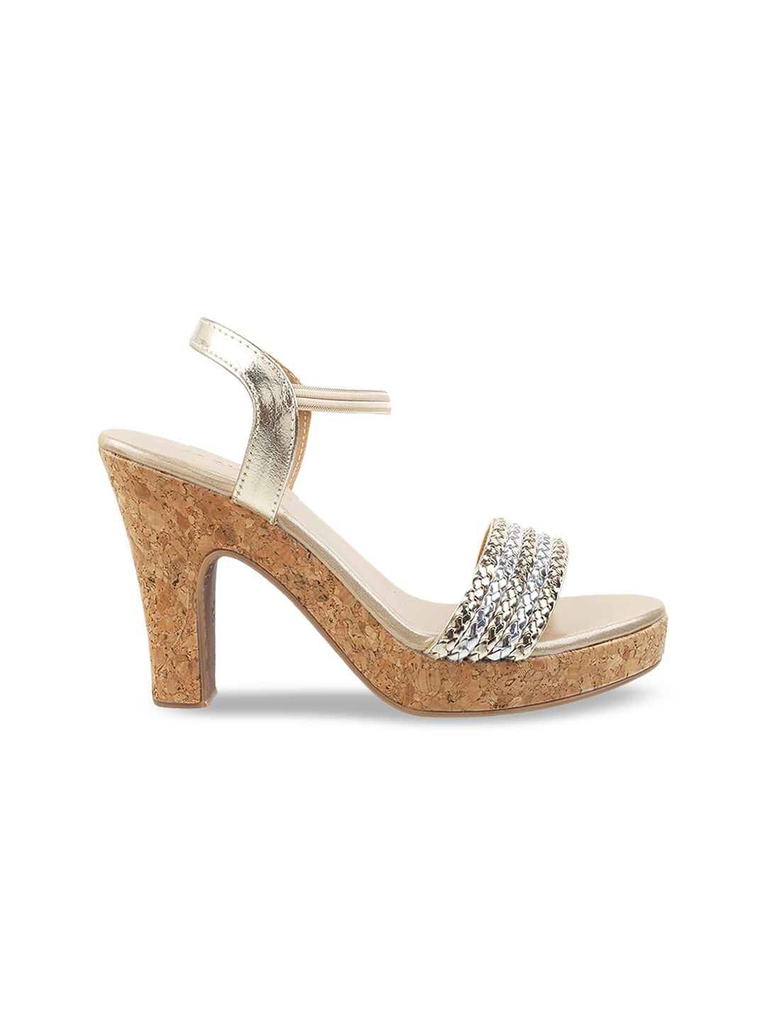 Mochi Gold-Toned Woven Design Block Heels