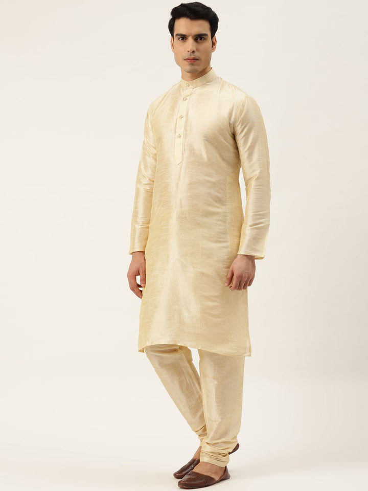 SOJANYA Men Beige & Rust Brown Kurta with Churidar