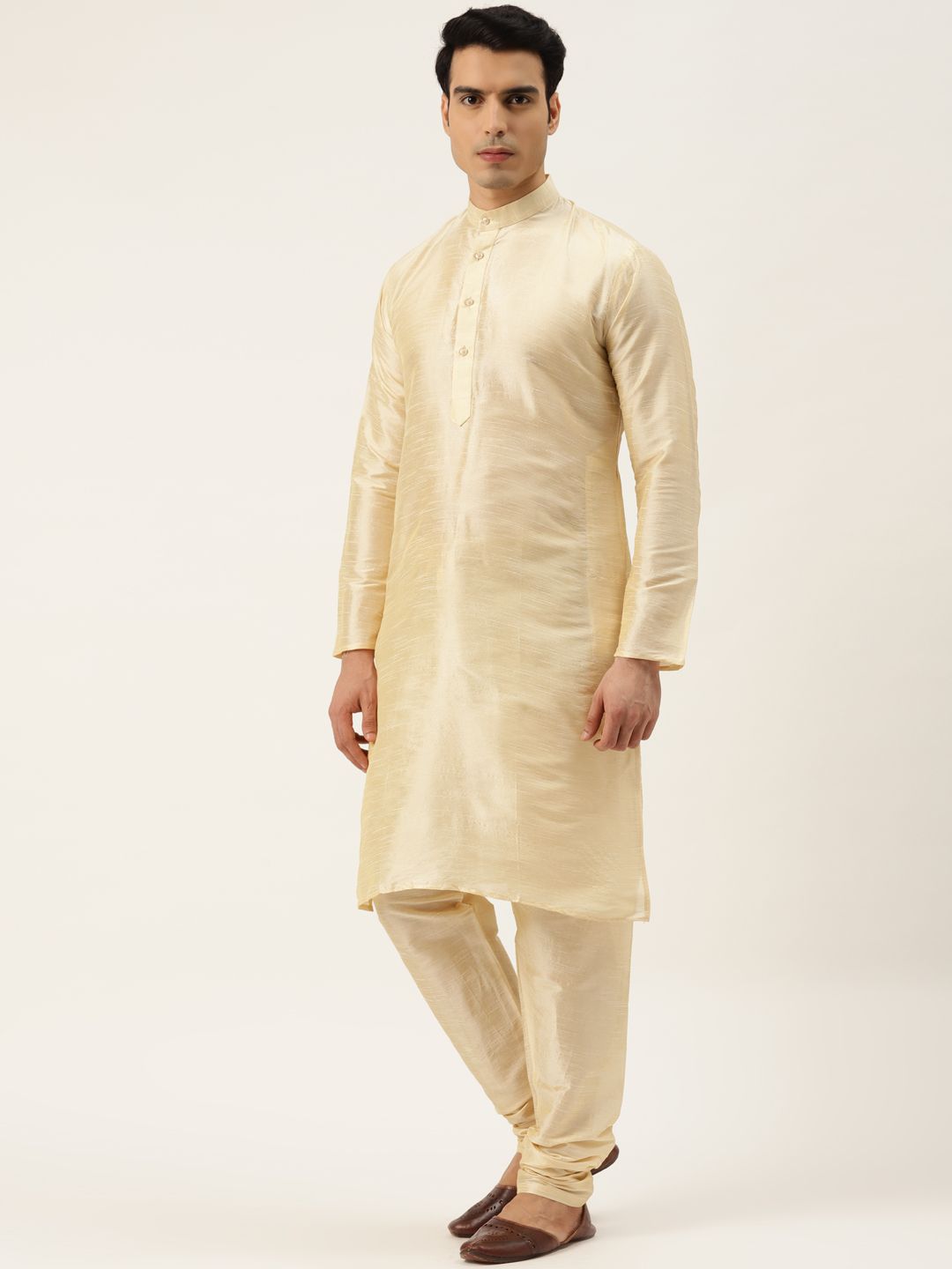 SOJANYA Men Beige & Rust Brown Kurta with Churidar
