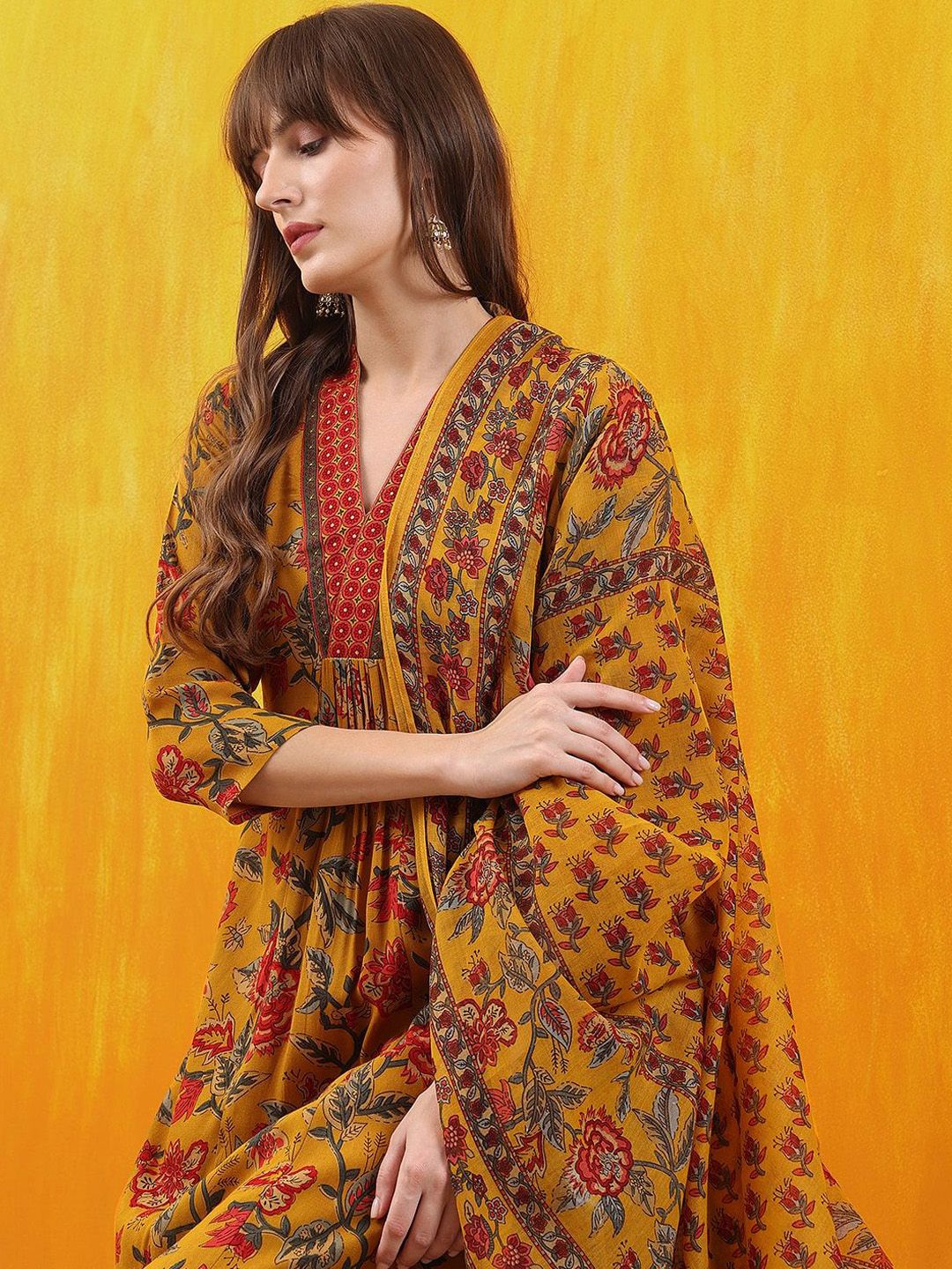KALINI Floral Printed Kurta with Palazzos & Dupatta