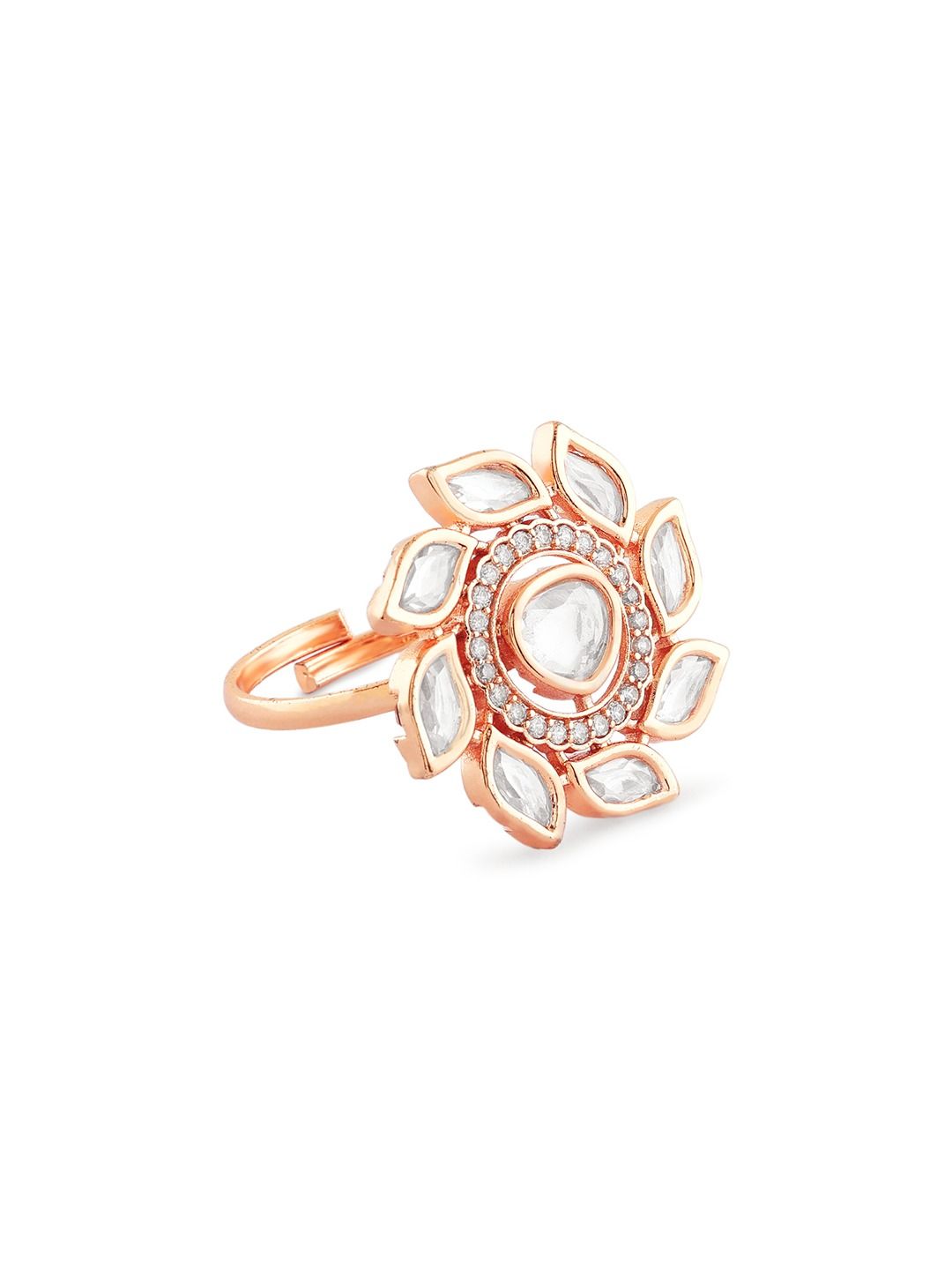 Zaveri Pearls Rose Gold-Plated CZ-Studded Adjustable Finger Ring