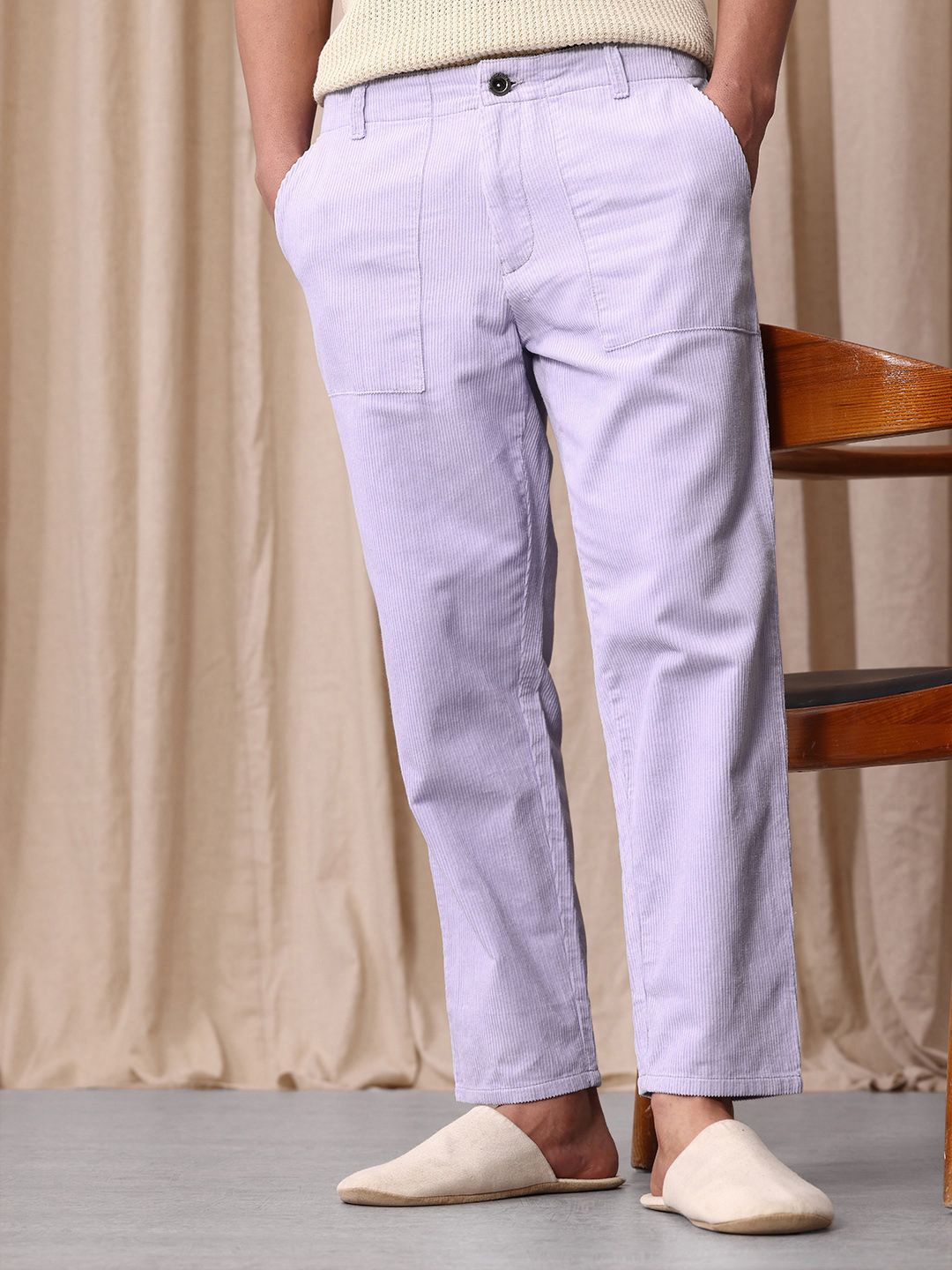 Mr Bowerbird Men Tailored Fit Corduroy Pure Cotton Trousers