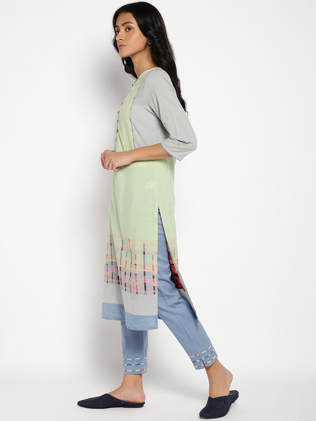 W Women Green Geometric Kurta