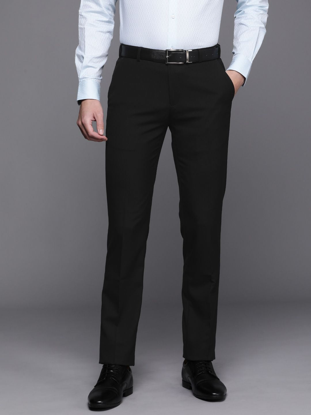 Raymond Men Solid Mid-Rise Slim Fit Formal Trousers