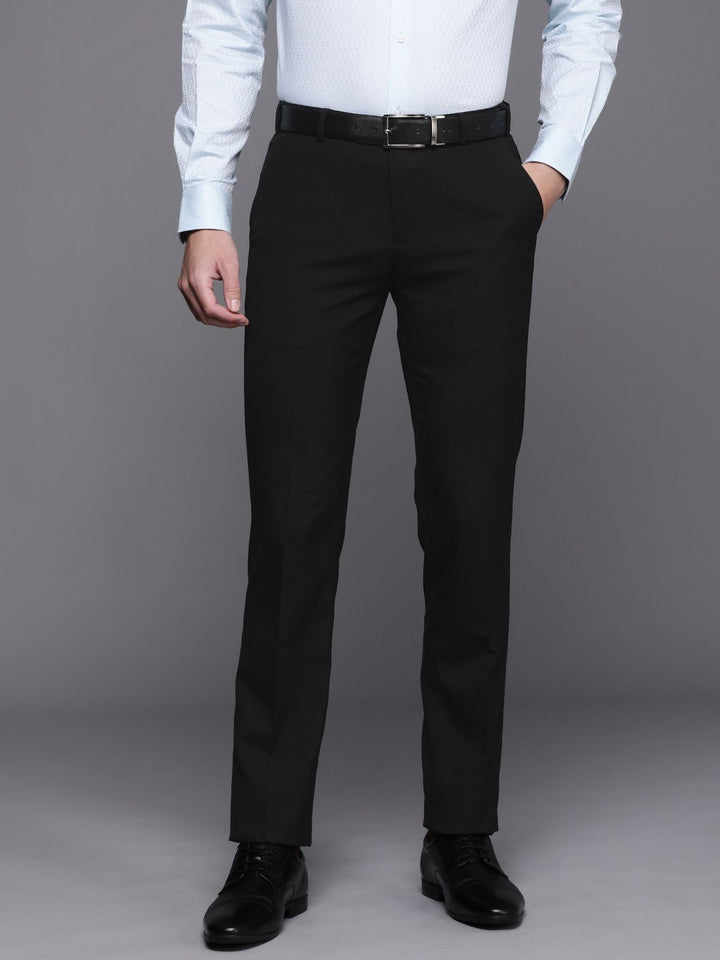 Raymond Men Solid Mid-Rise Slim Fit Formal Trousers