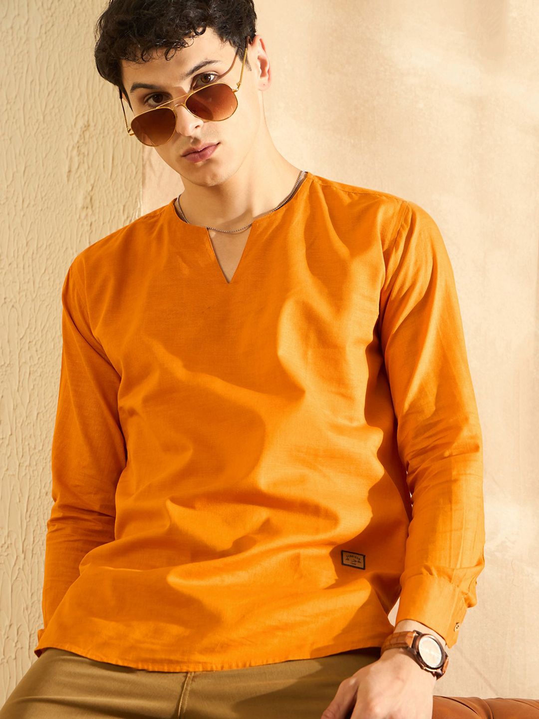 Dennison Men Kurta Kasual Pepejal Orange
