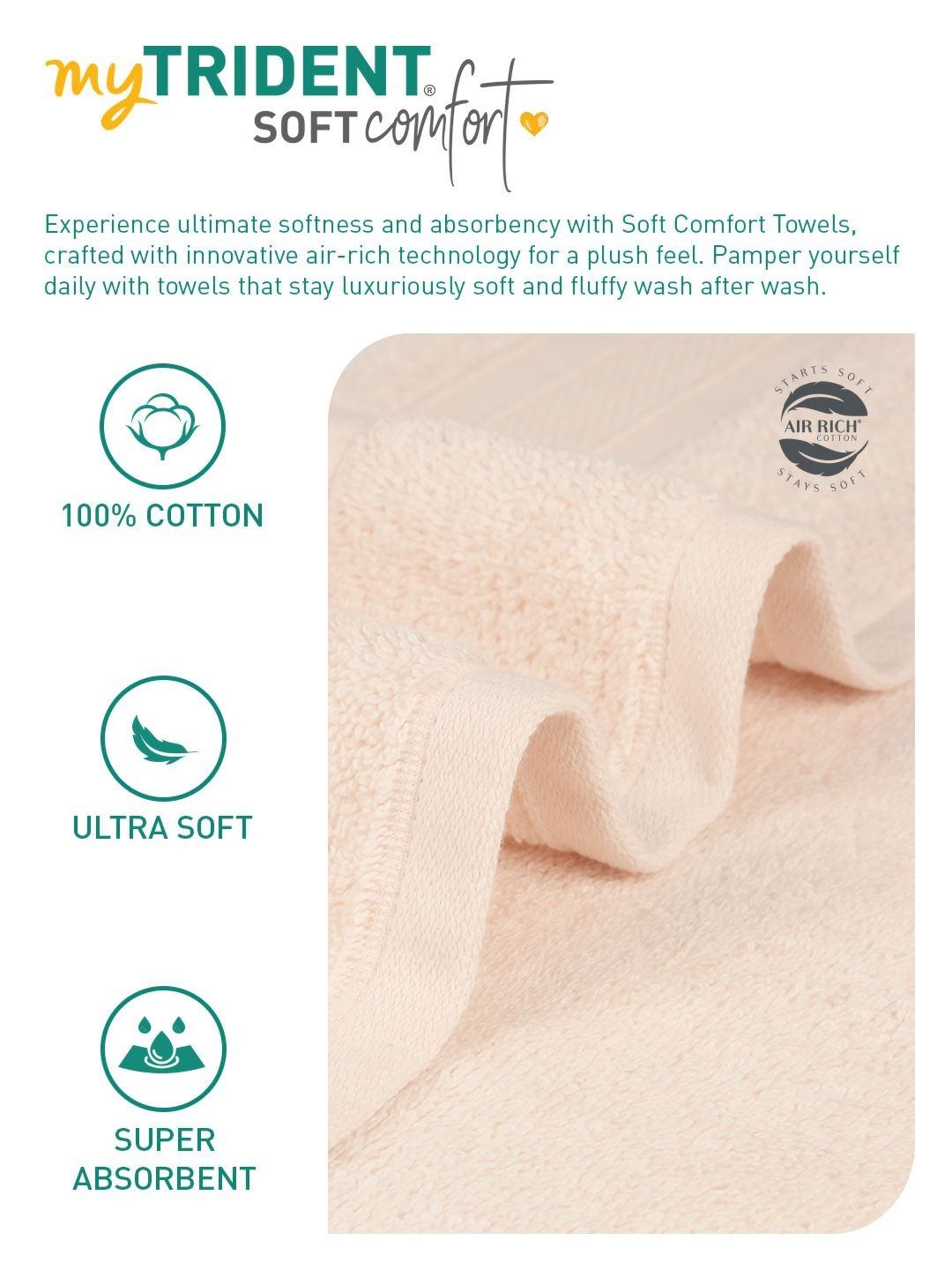 MYTRIDENT Beige 6 Pieces Cotton 500 GSM Highly Absorbent Face Towels