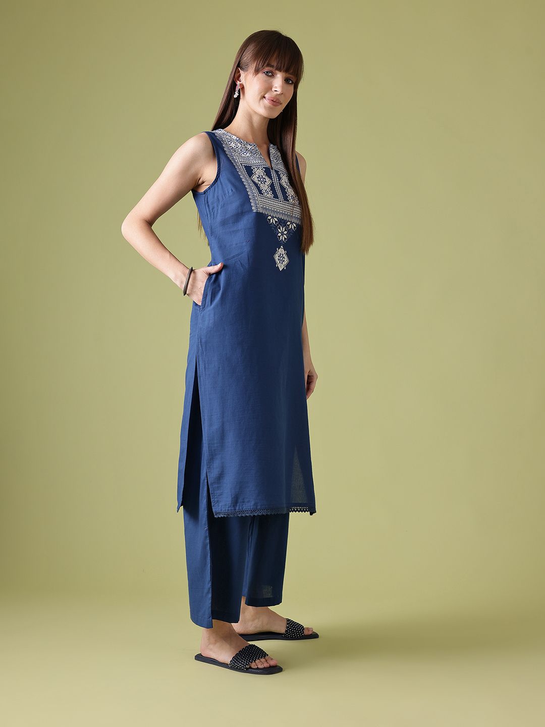 Anouk Ethnic Motifs Yoke Design Pure Cotton Kurta with Trousers & Dupatta