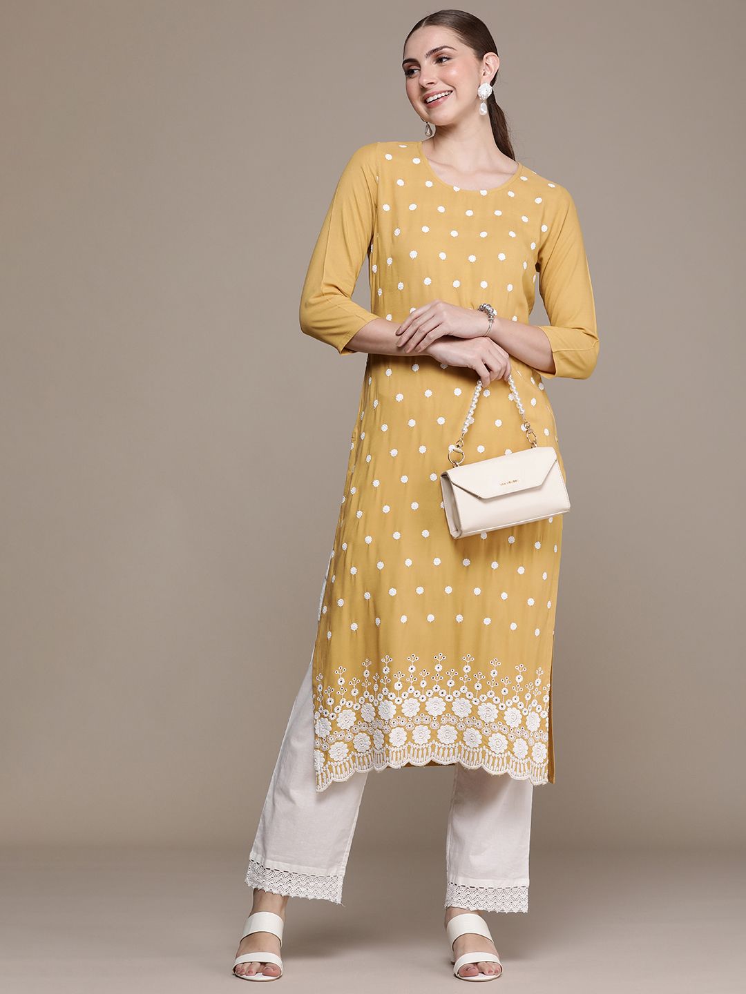 Anouk Women Ethnic Motifs Embroidered Straight Kurta