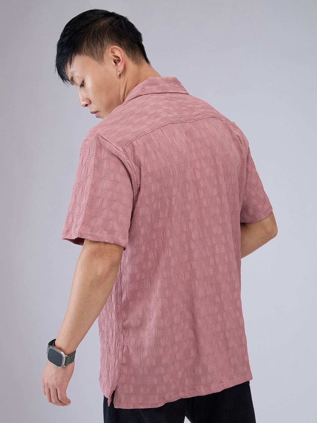 VASTRADO Men Classic Cuban Collar Textured Oversized Casual Shirt