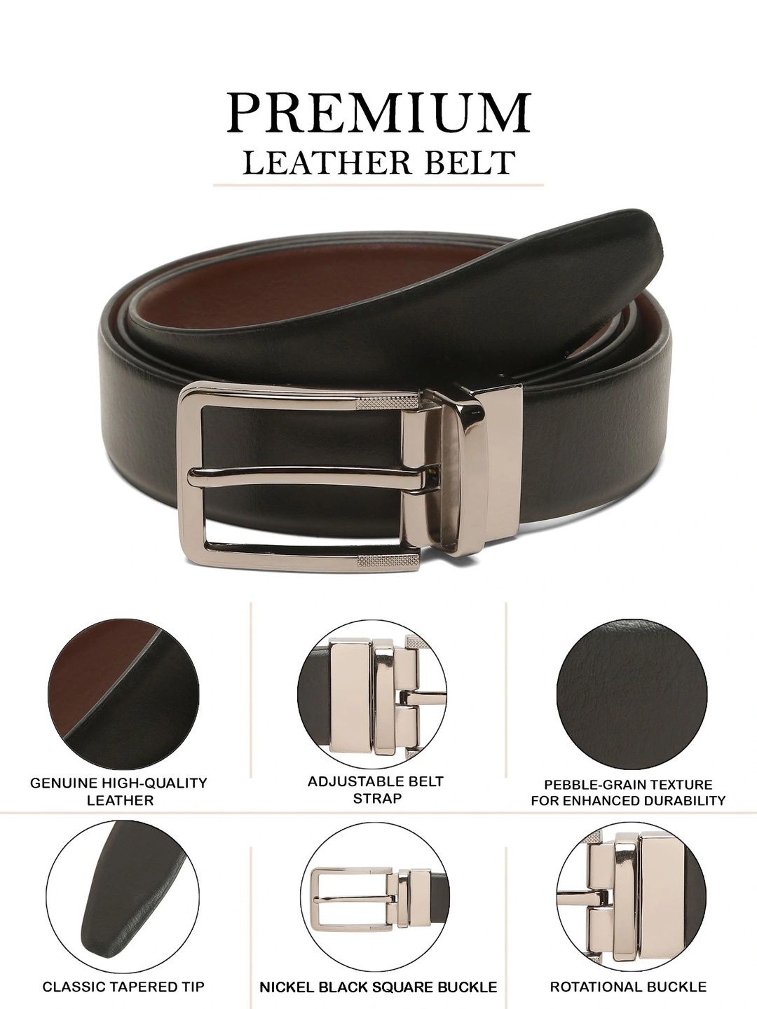 Teakwood Leathers Men Textured Leather Reversible Formal Belt