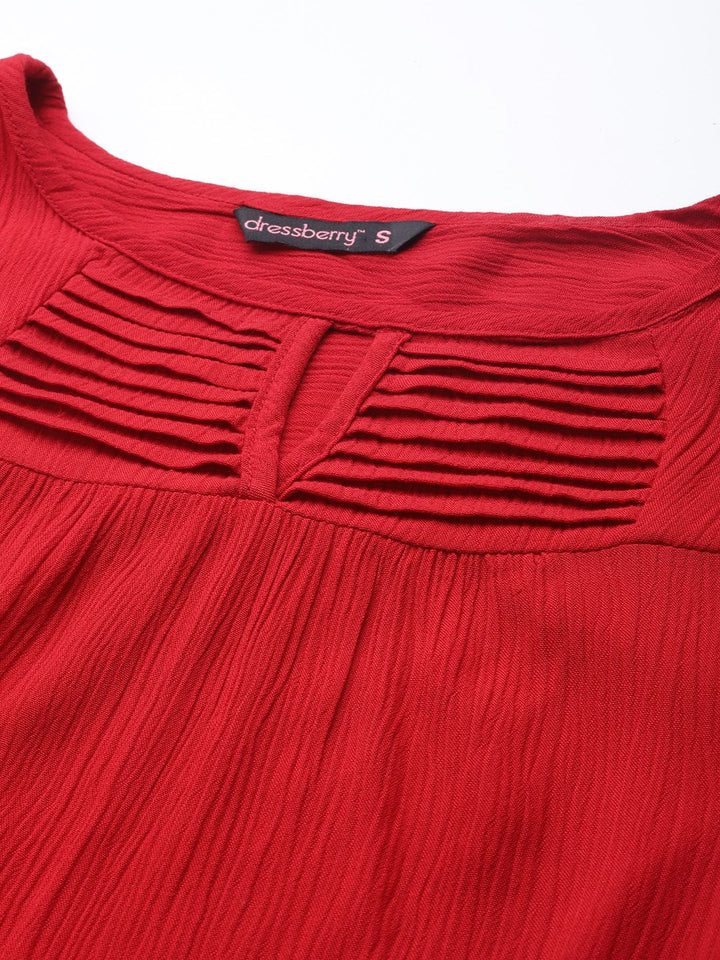 DressBerry Red Keyhole Neck Woven Top