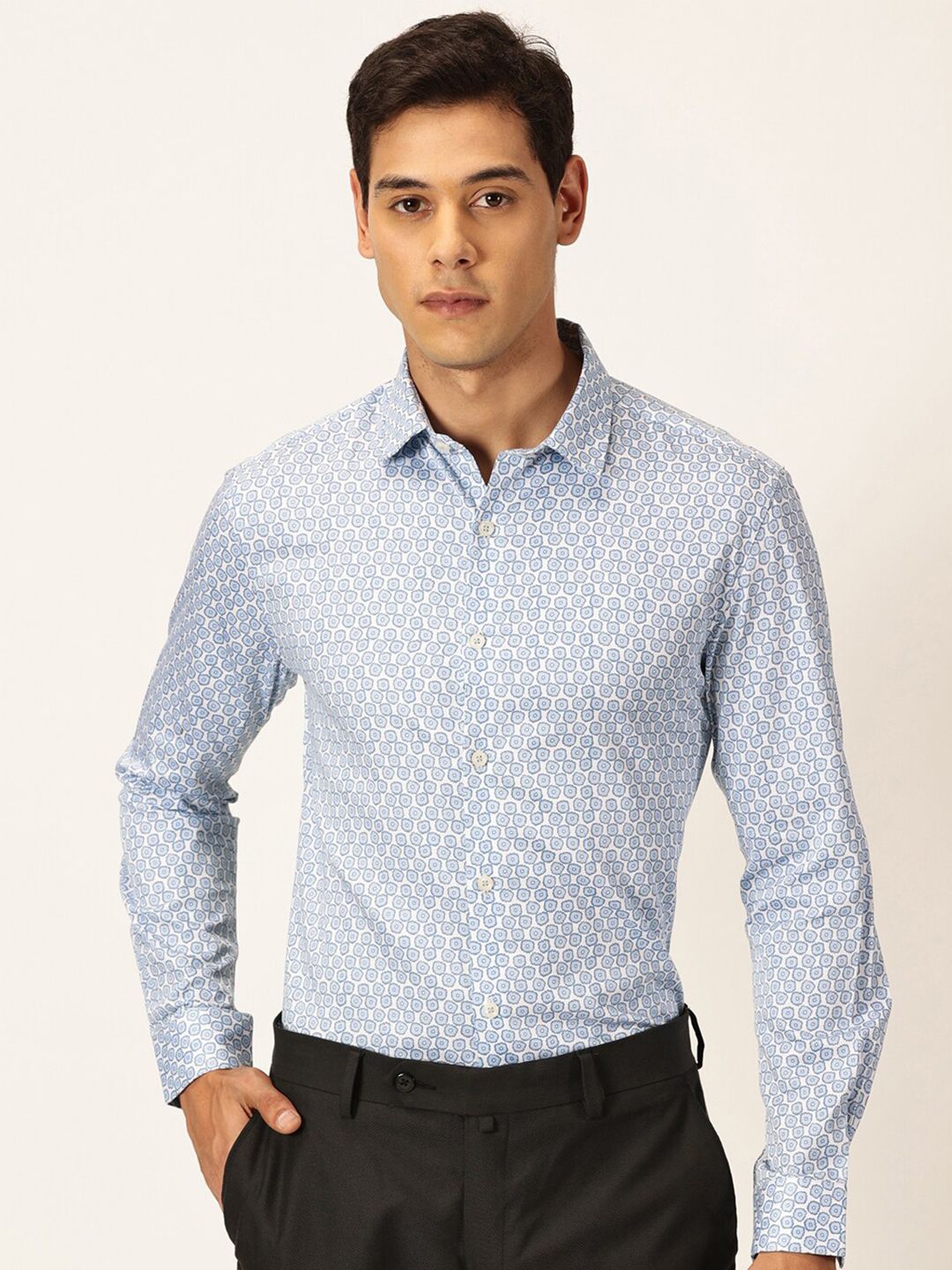 Thomas Scott Premium Smart Fit Floral Printed Cutaway Collar Cotton Formal Shirt