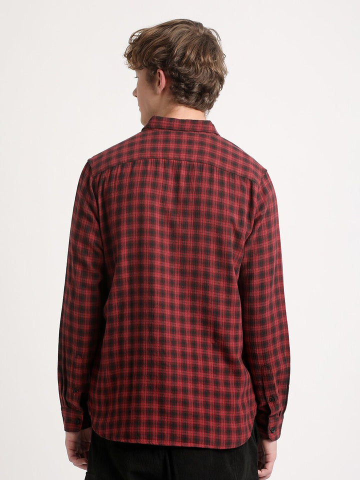 THE BEAR HOUSE Slim Fit Tartan Checks Spread Collar Pocket Cotton Casual Shirt