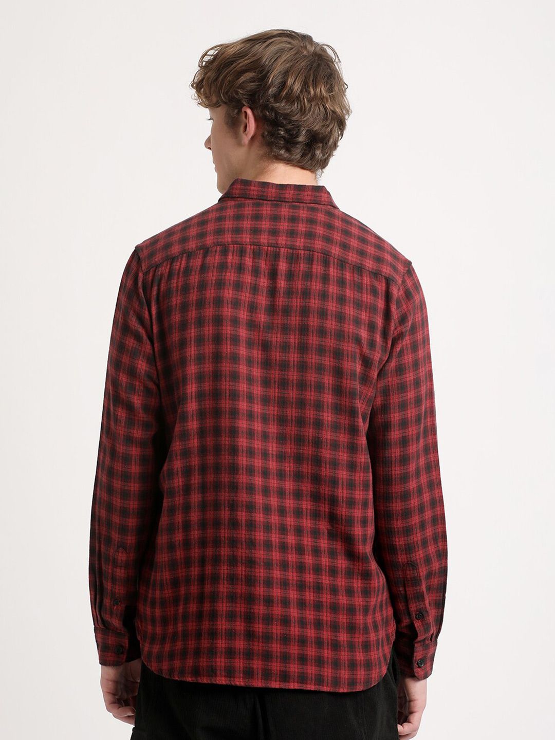 THE BEAR HOUSE Slim Fit Tartan Checks Spread Collar Pocket Cotton Casual Shirt