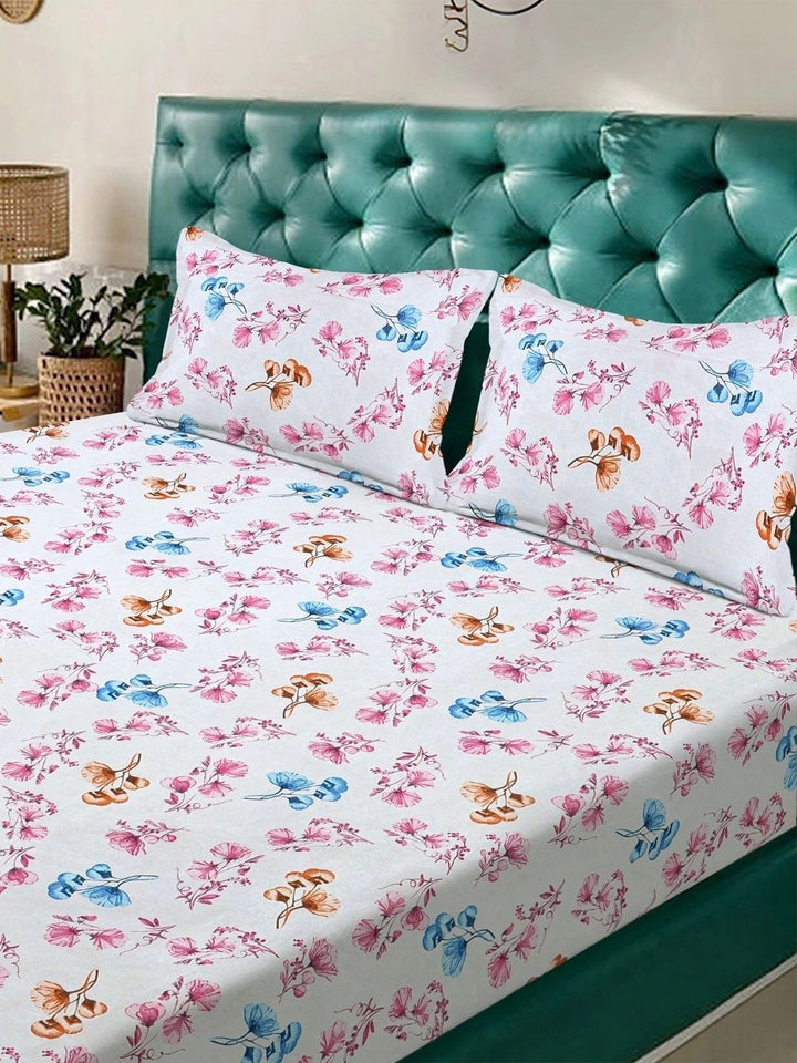 Myntra Elegant Homes White Floral 300 TC King Bedsheet with 2 Pillow Covers
