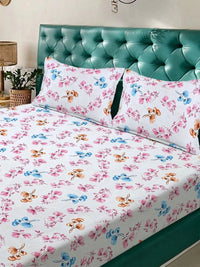 Myntra Elegant Homes White Floral 300 TC King Bedsheet with 2 Pillow Covers