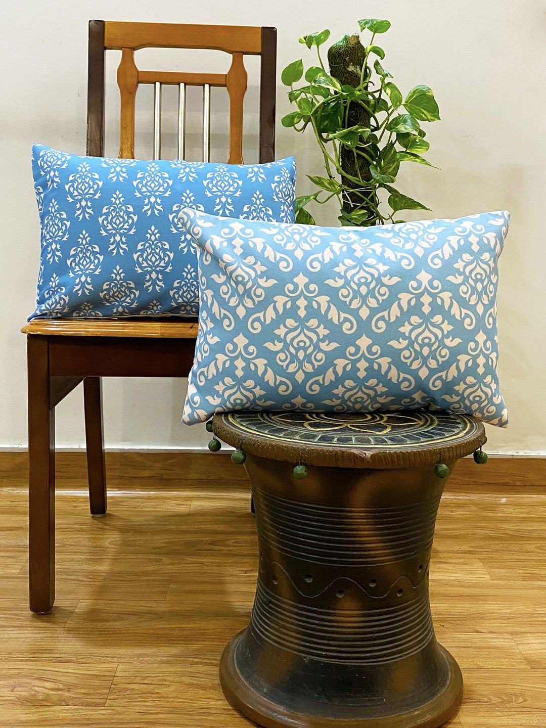 STITCHNEST Set of 2 Teal Blue Ethnic Motifs Rectangle Cushion Covers