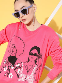 SASSAFRAS Women Pink & Black Printed Sweatshirts and Trousers