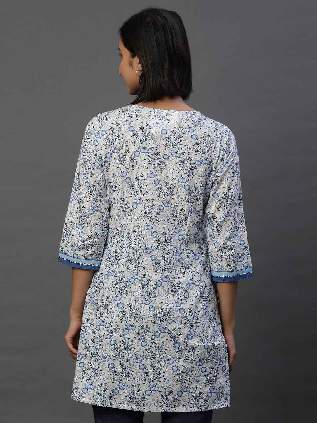 AURELIA Floral Printed V-Neck Straight Kurti