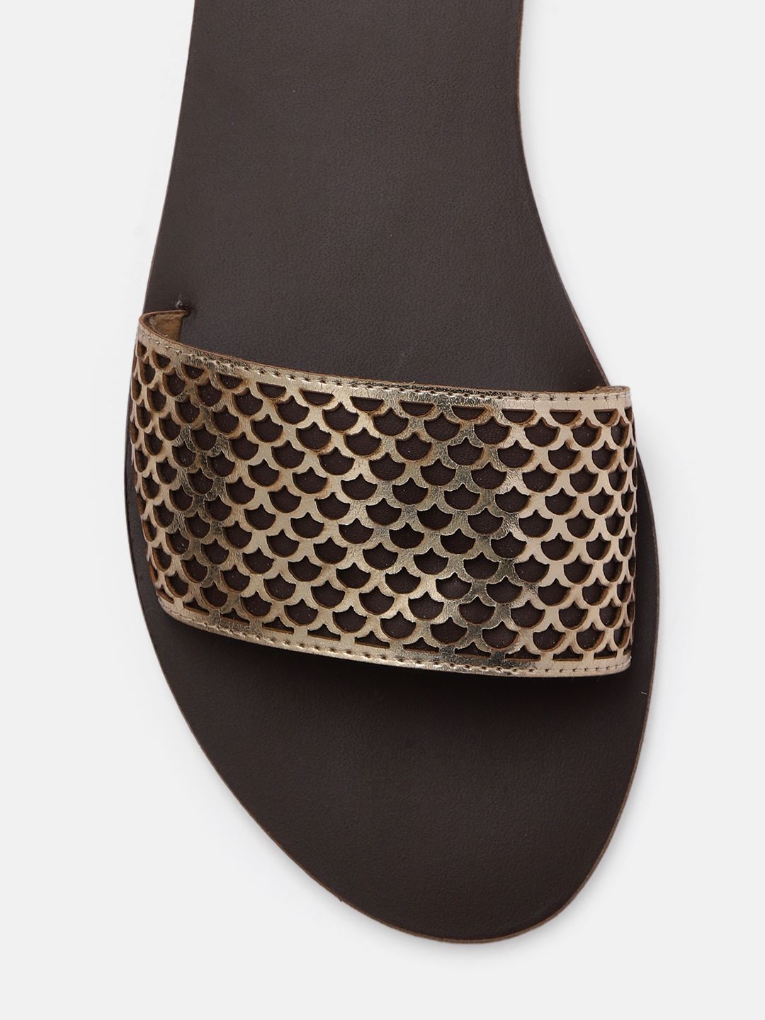 Anouk Women Gold-Toned & Brown Open Toe Flats