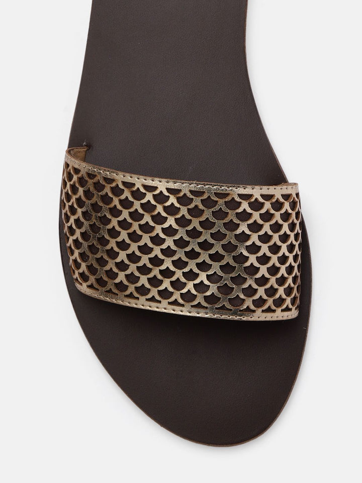 Anouk Women Gold-Toned & Brown Open Toe Flats
