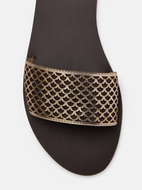 Anouk Women Gold-Toned & Brown Open Toe Flats