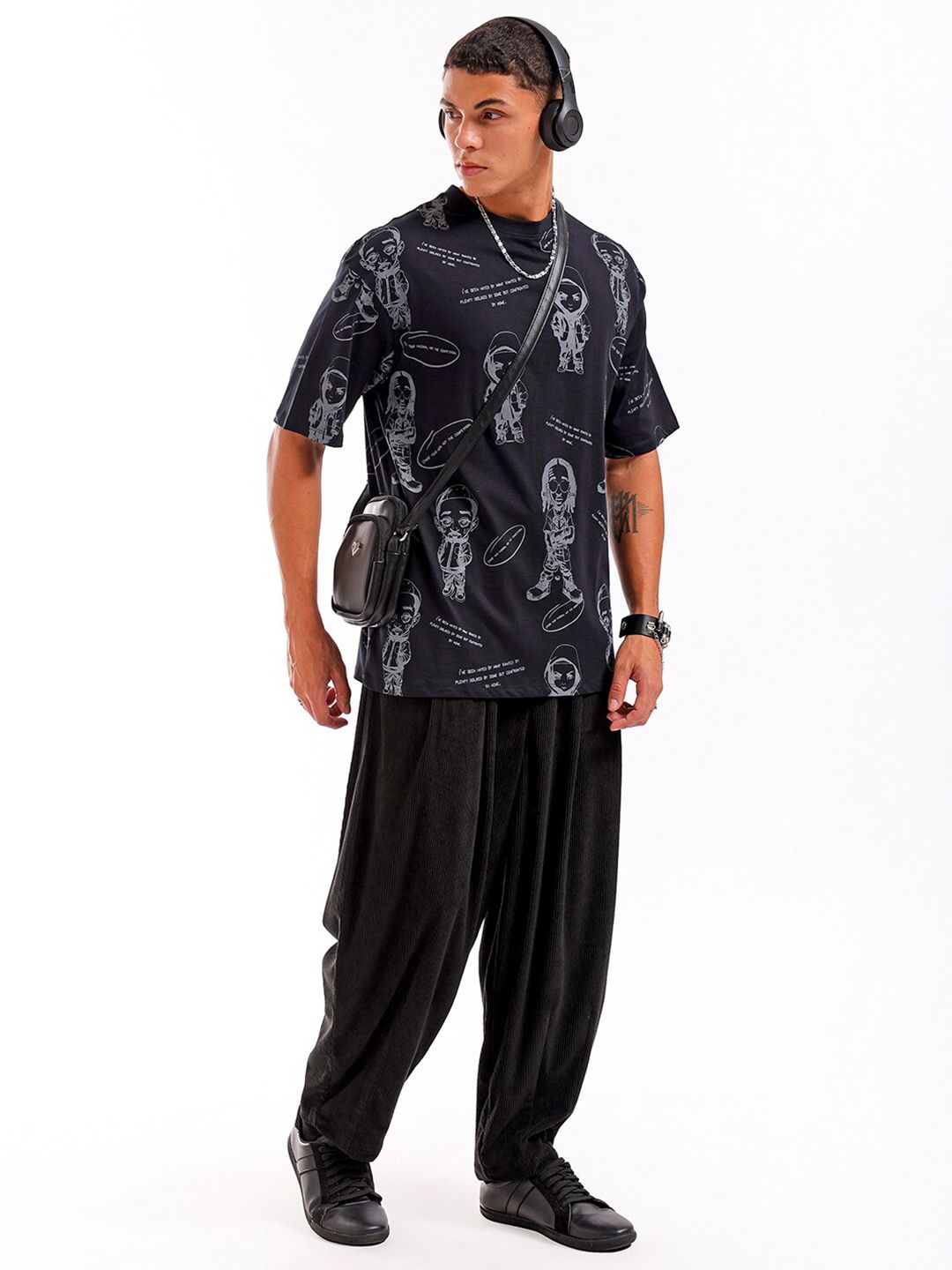 The Indian Garage Co Men All Over Printed Boxy Oversized Round Neck T-shirt