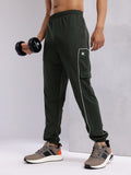 HRX by Hrithik Roshan Men Contrast Piping Mid-Rise Rapid-Dry Cargo-Style Training Joggers