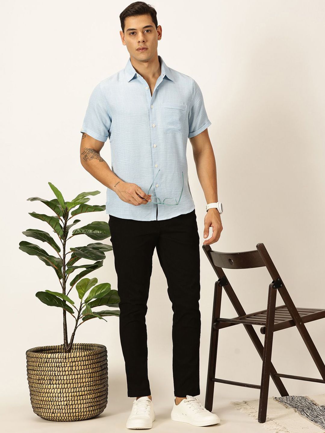 Thomas Scott Men Premium Slim Fit Textured Casual Shirt