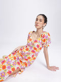 DressBerry Petal Power Ruched Front Slit Floral Sheath Dress