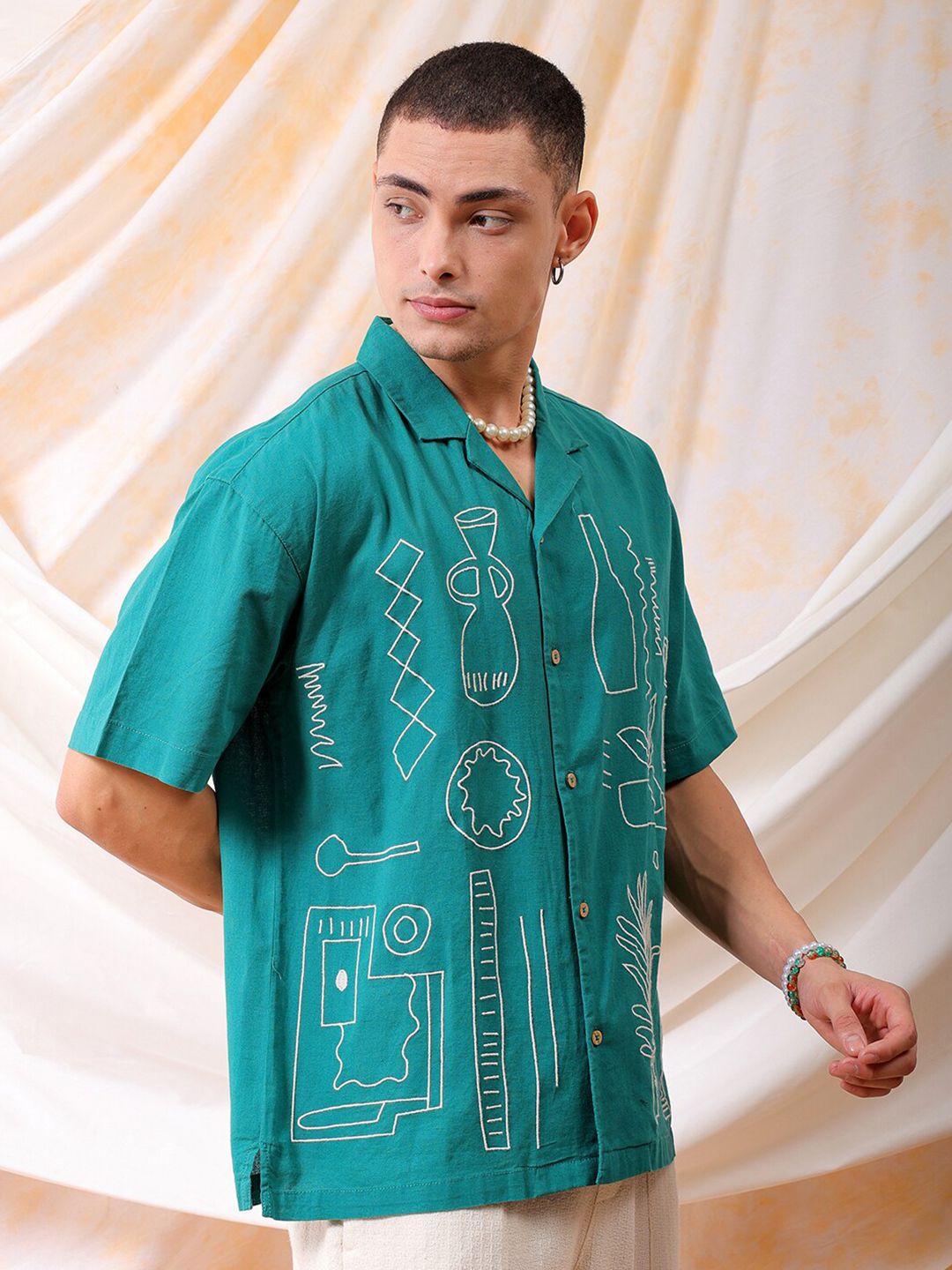 The Indian Garage Co Men Relaxed Fit Embroidery Resortwear Shirt