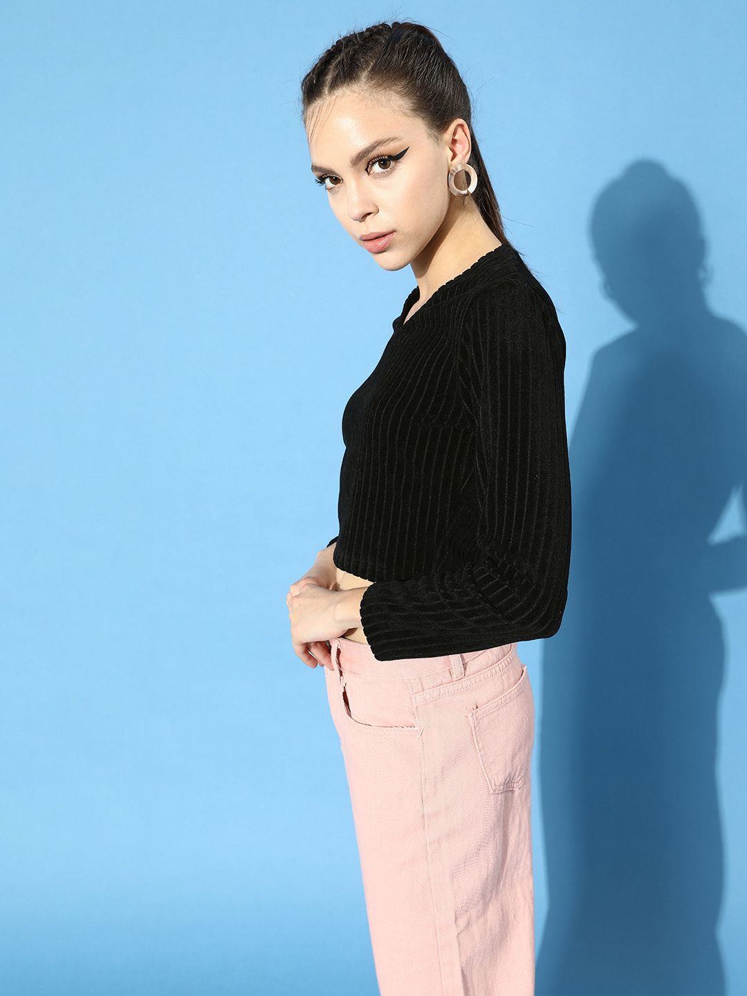 STREET 9 BASICS Women Stylish Black Solid Cropped Top
