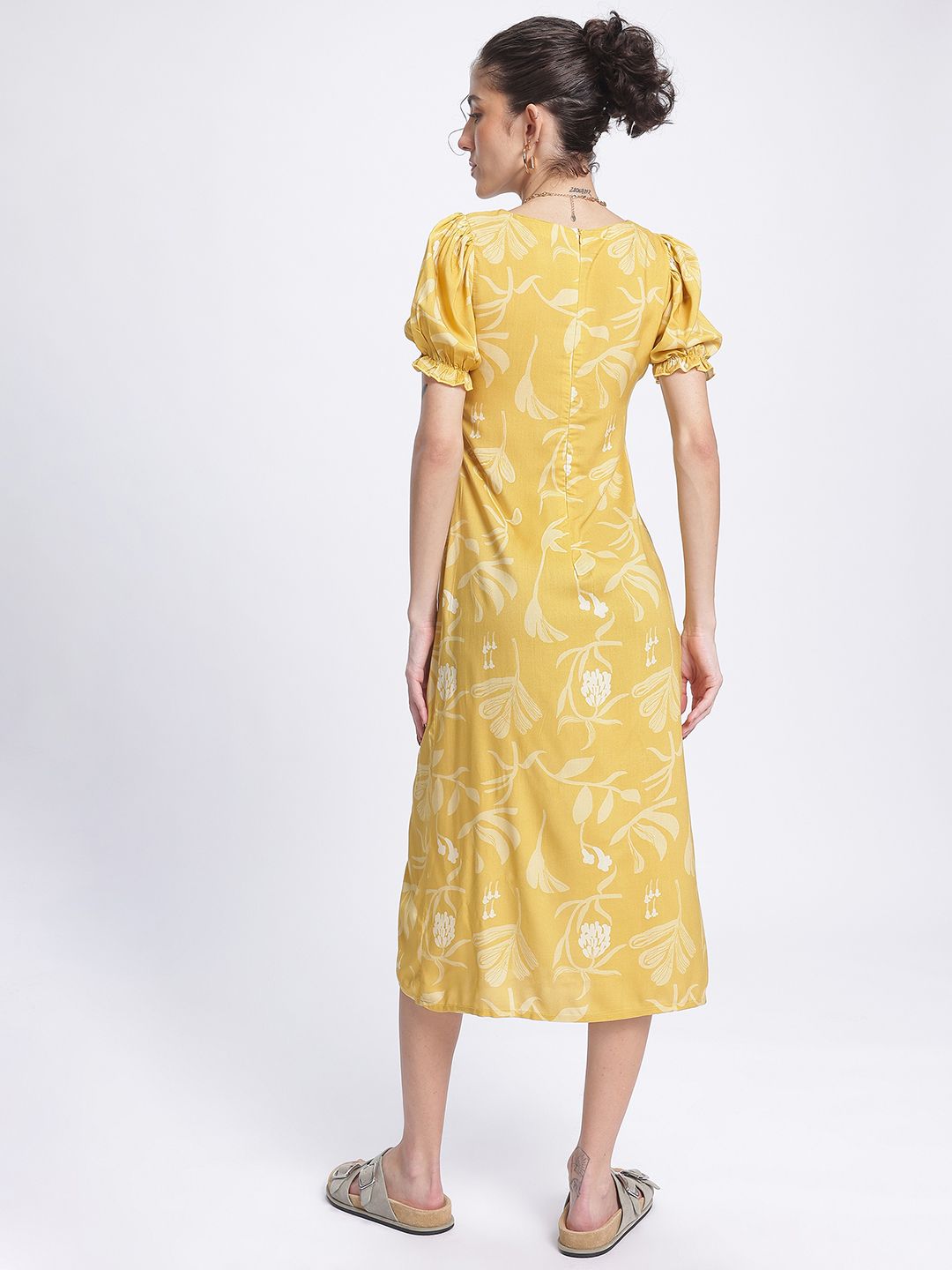 DressBerry Floral Dreams Sweetheart Neck Ruched Front Slit Sheath Dress