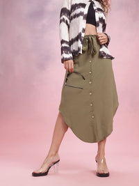 DressBerry Button Detailed A-Line Midi Skirt With Belt