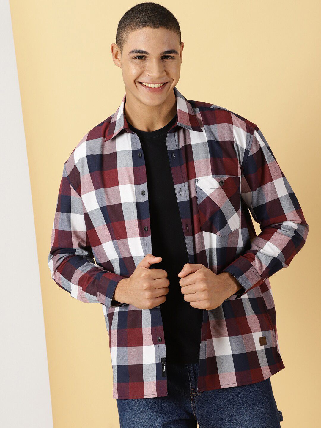 Thomas Scott Classic Tartan Checks Opaque Checked Cotton Casual Shirt - Oversized