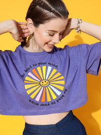 STREET 9 Women Purple Printed Oversized  Fit Bio-Finish T-shirt