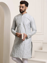 SOJANYA Band Collar Floral Embroidered Thread Work Straight Kurta